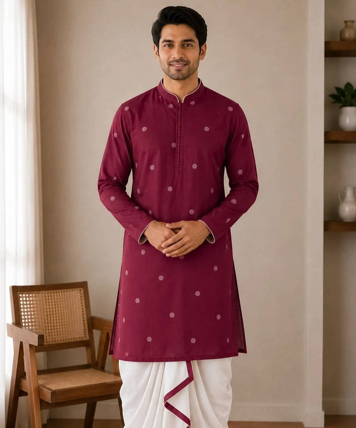 Maroon cotton jamdani kurta