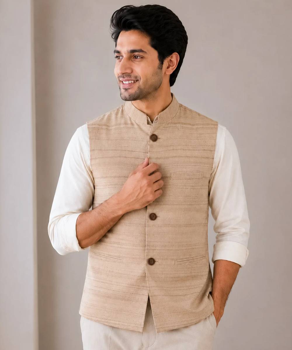Natural soild tussar silk jacket