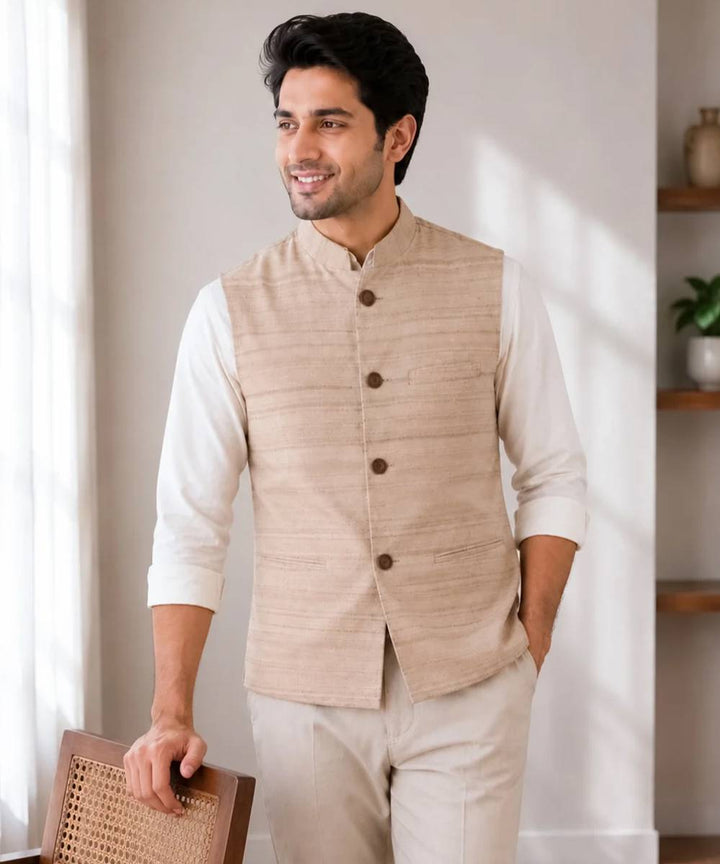 Natural soild tussar silk jacket