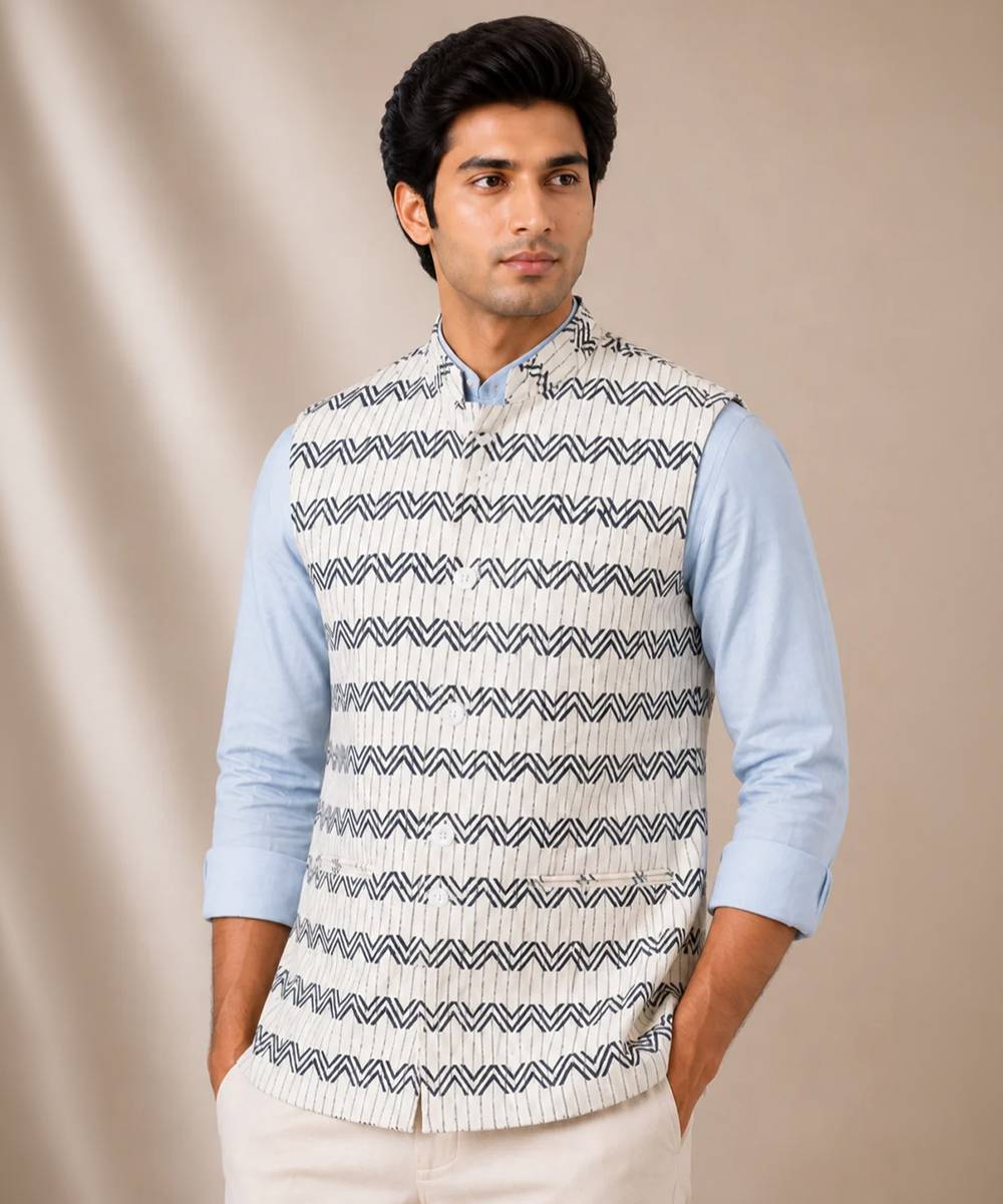 White block printed 6 ply cotton jacket