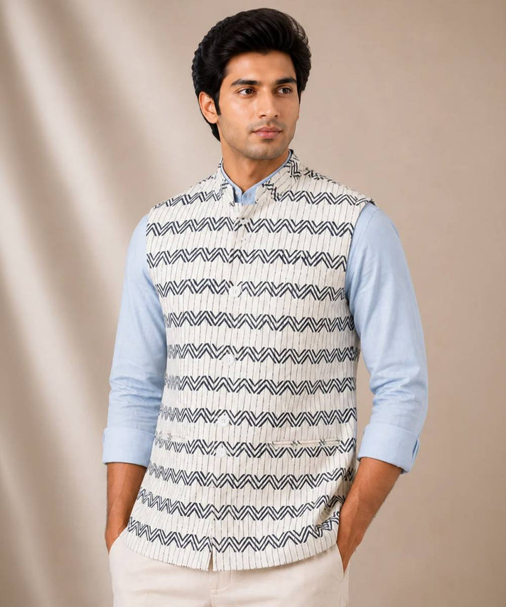 White block printed 6 ply cotton jacket