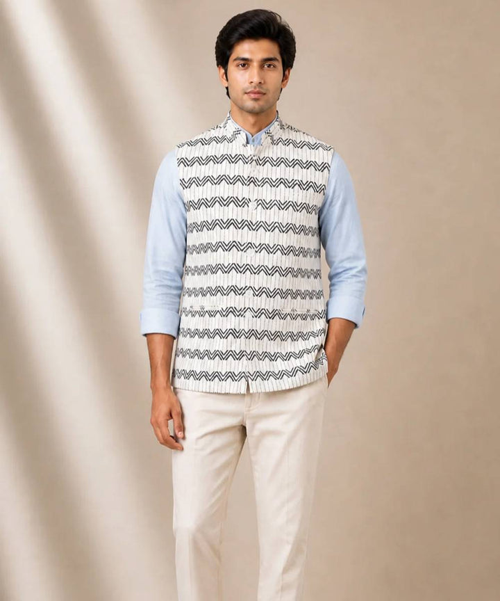 White block printed 6 ply cotton jacket
