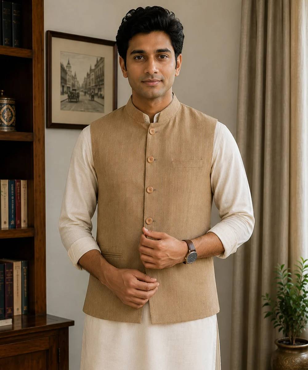 beige striped cot-linen jacket