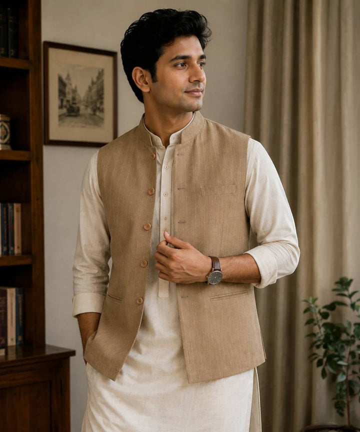 beige striped cot-linen jacket