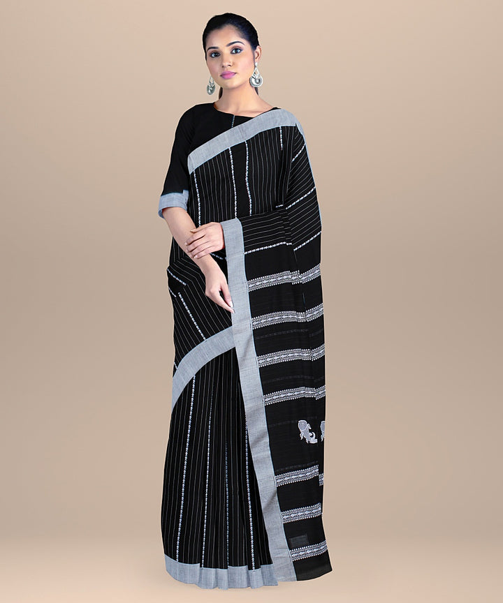 Black offwhite handloom bengal cotton saree