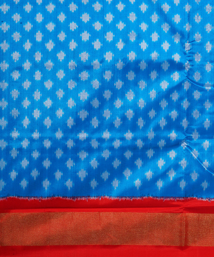 Sky blue red handwoven pochampally ikat silk saree