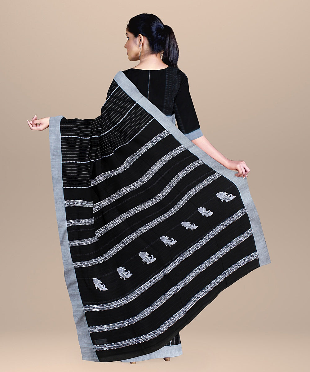 Black offwhite handloom bengal cotton saree