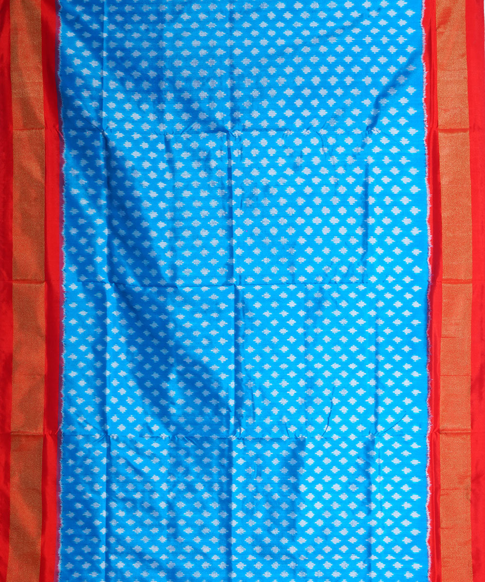 Sky blue red handwoven pochampally ikat silk saree