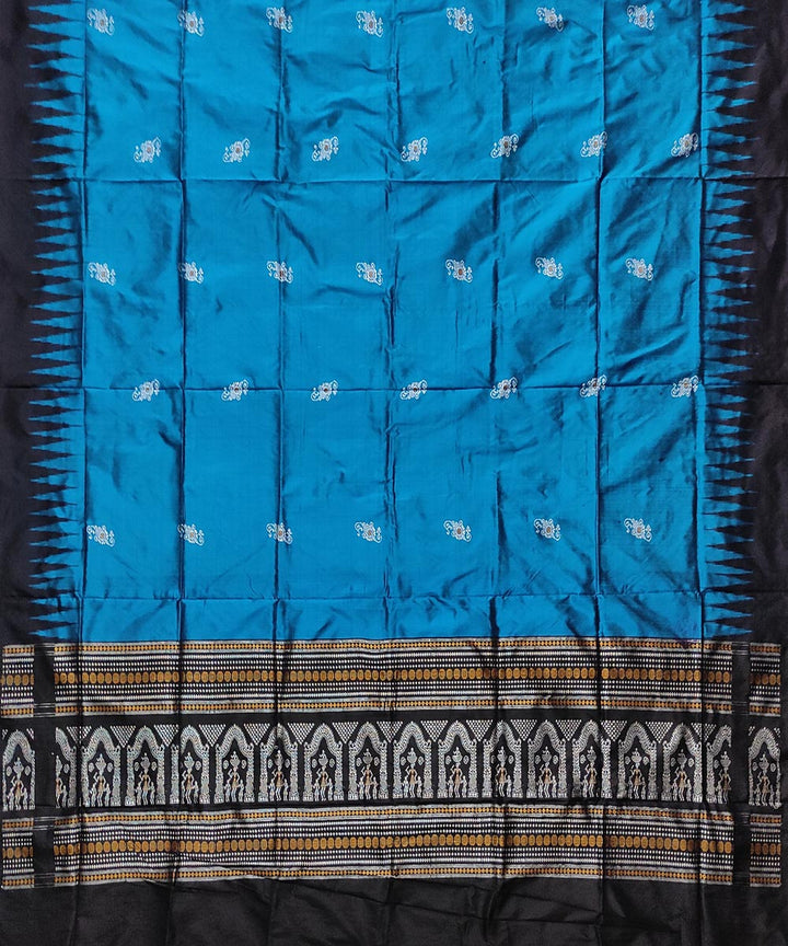 Carolina blue black handloom silk bomkai dupatta