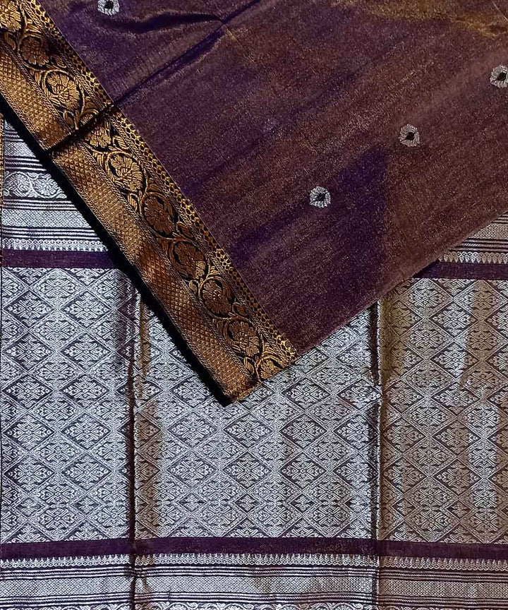 Purple silver tissue bengal handloom saree