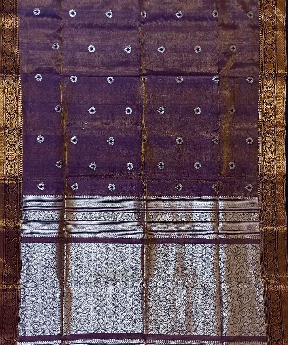 Purple silver tissue bengal handloom saree