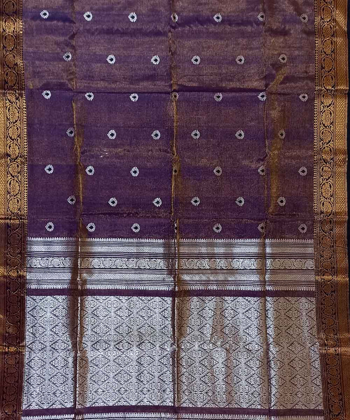 Purple silver tissue bengal handloom saree