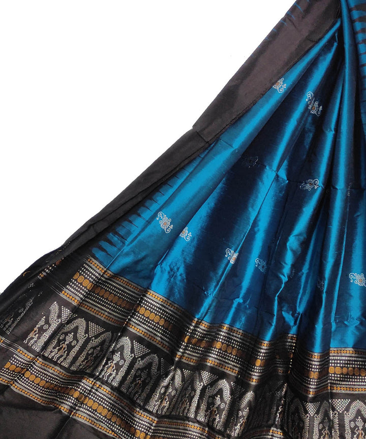 Carolina blue black handloom silk bomkai dupatta