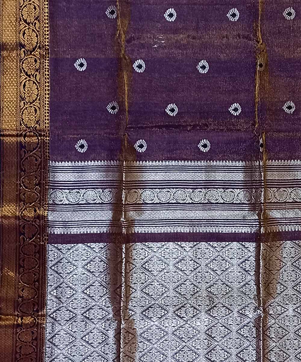 Purple silver tissue bengal handloom saree