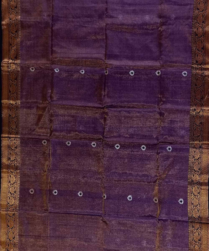 Purple silver tissue bengal handloom saree