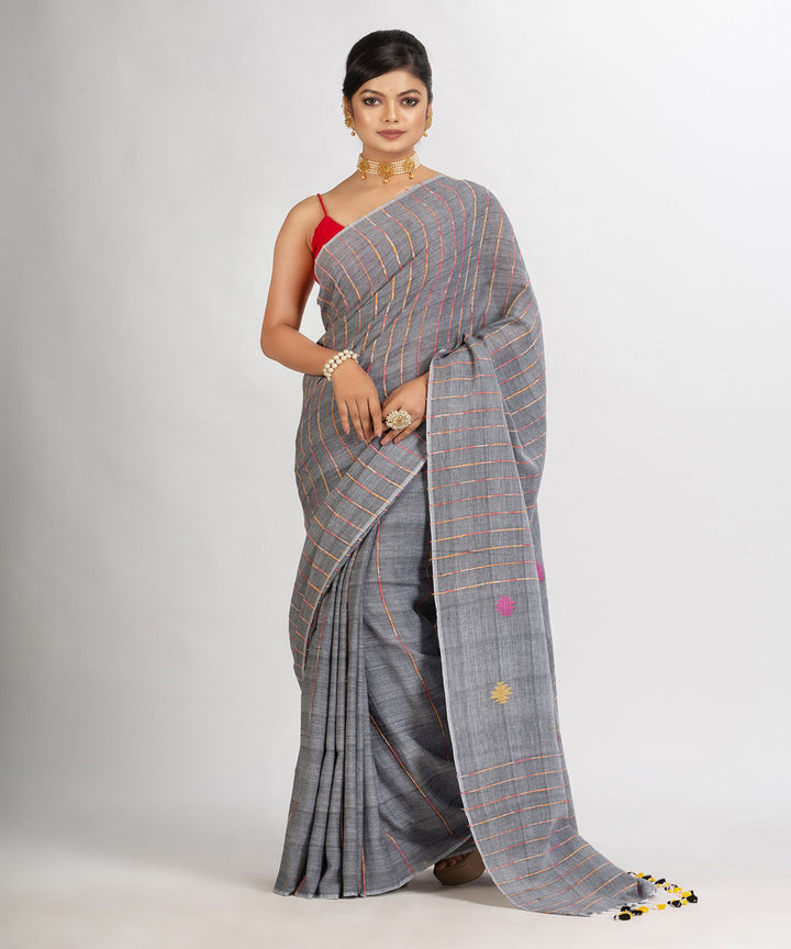 Grey handloom cotton bengal saree