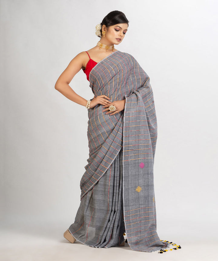 Grey handloom cotton bengal saree