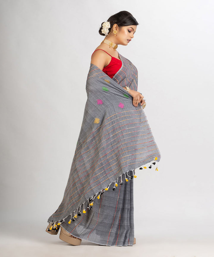 Grey handloom cotton bengal saree