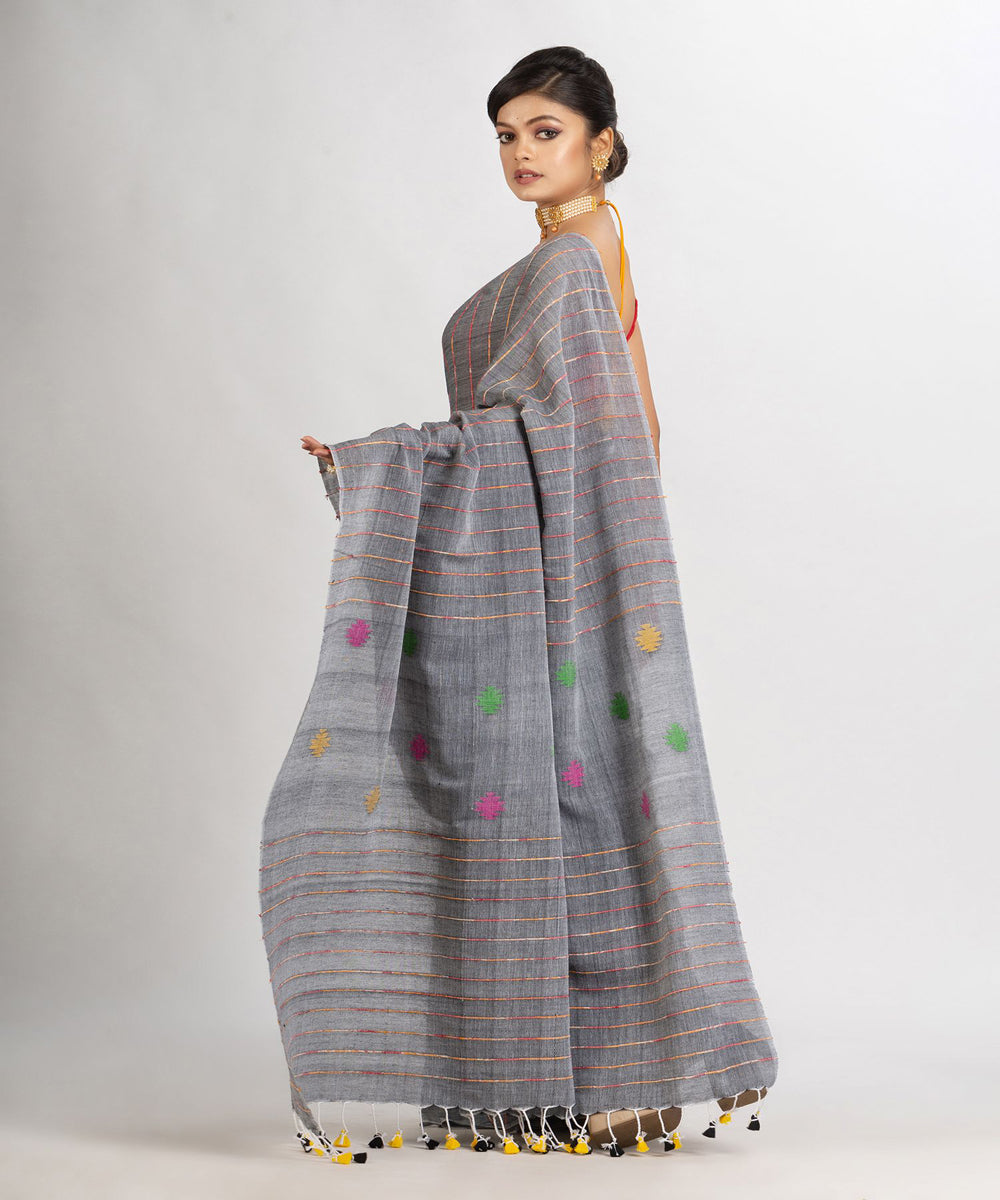 Grey handloom cotton bengal saree