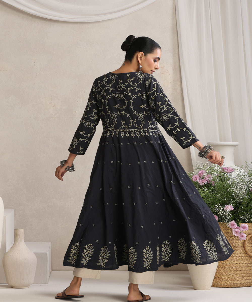 Black  Hand Embroidered   Chikankari  Cotton Kurti