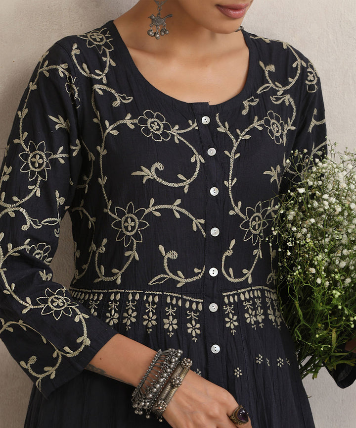 Black  Hand Embroidered   Chikankari  Cotton Kurti