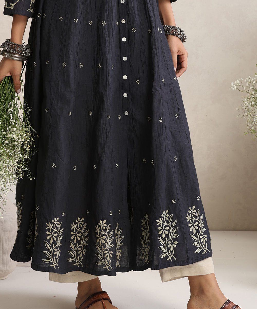 Black  Hand Embroidered   Chikankari  Cotton Kurti
