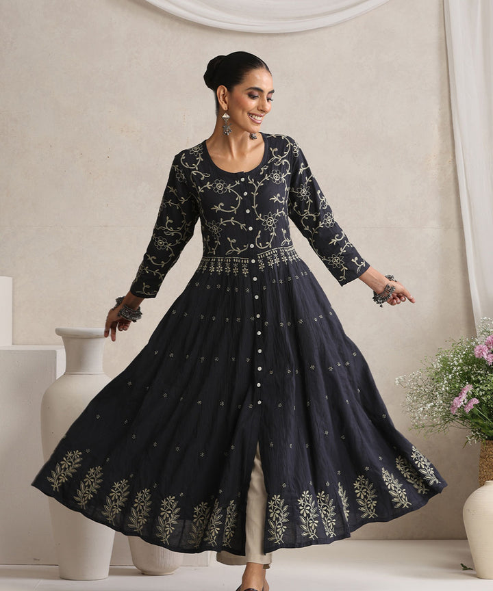 Black  Hand Embroidered   Chikankari  Cotton Kurti