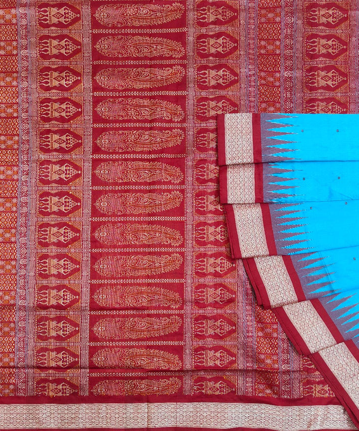 Blue red handwoven silk bomkai saree