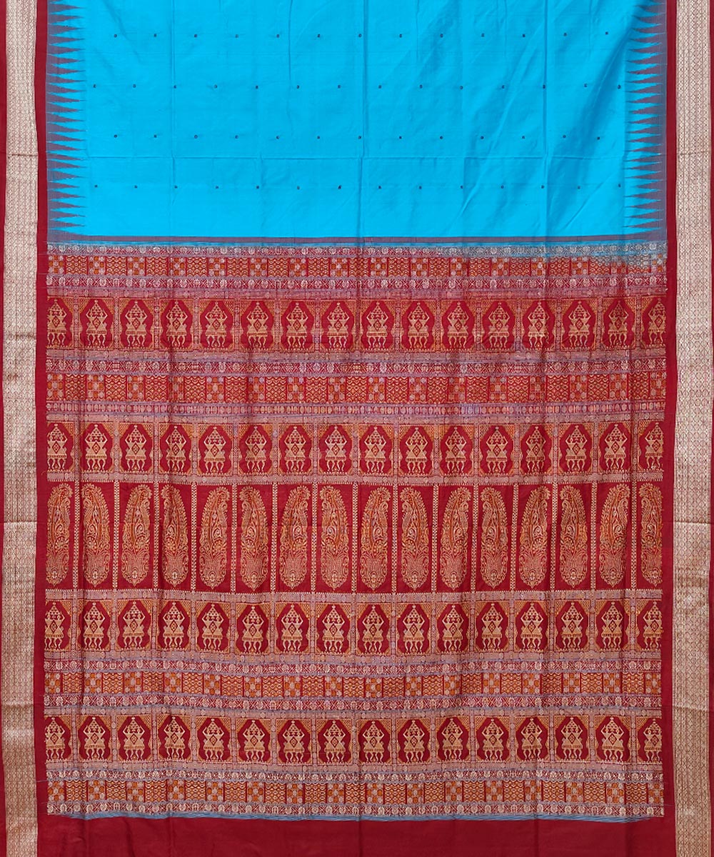 Blue red handwoven silk bomkai saree