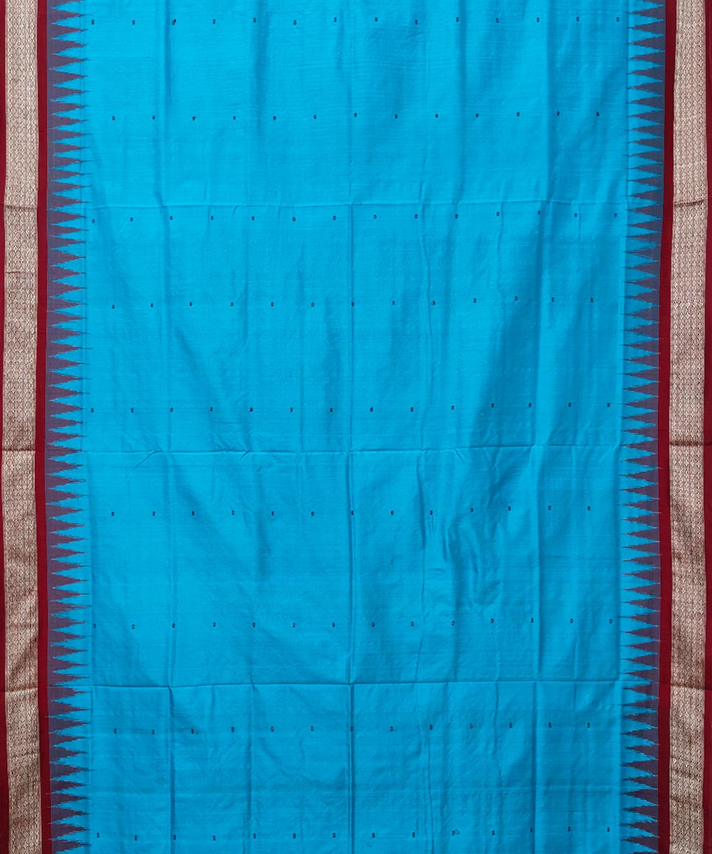 Blue red handwoven silk bomkai saree