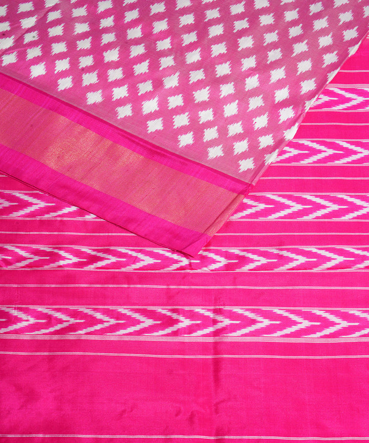 Pink offwhite handwoven pochampally ikat silk saree