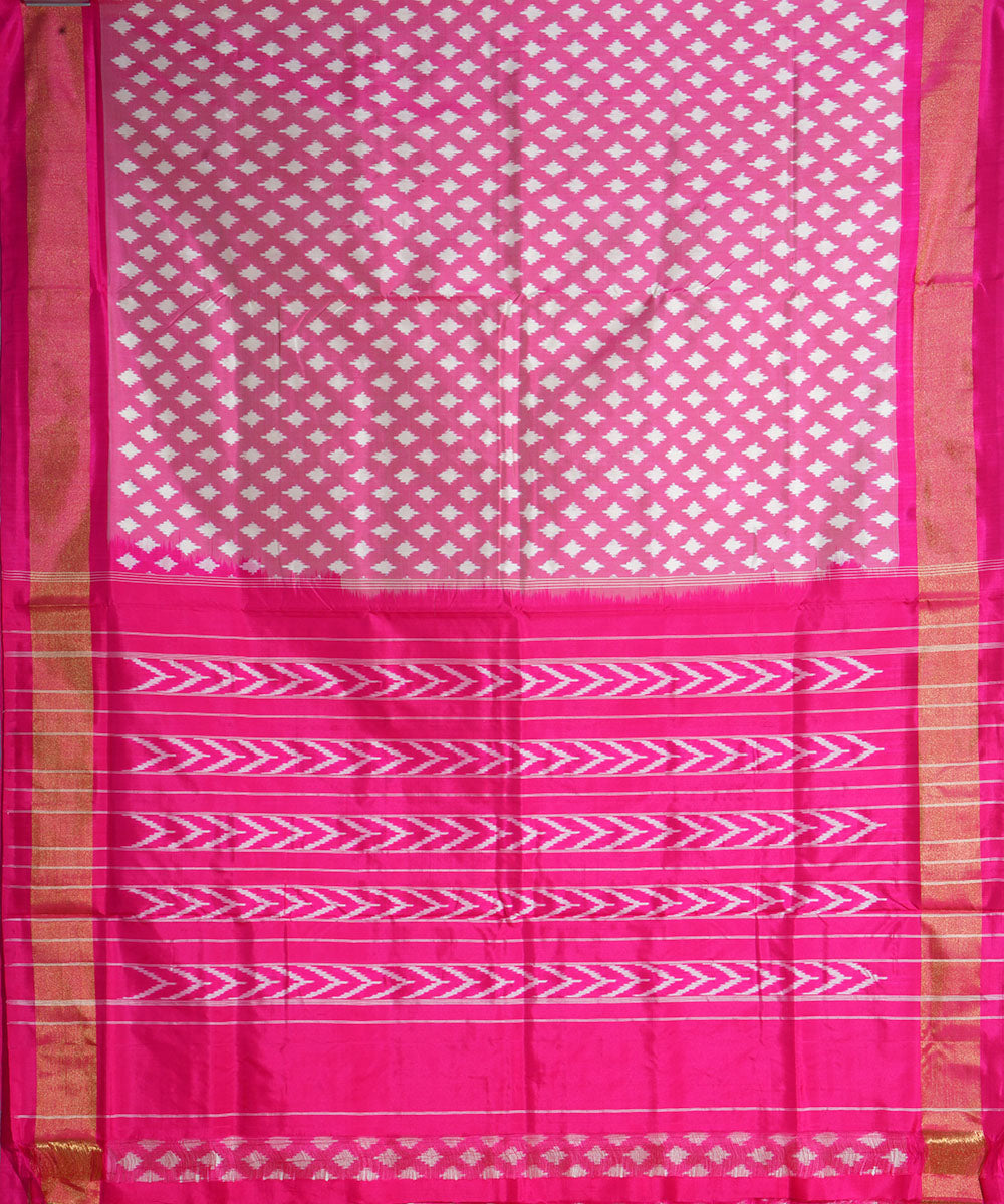 Pink offwhite handwoven pochampally ikat silk saree