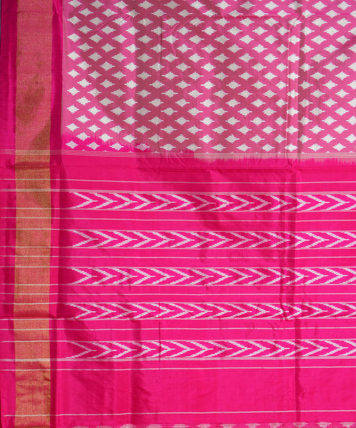 Pink offwhite handwoven pochampally ikat silk saree