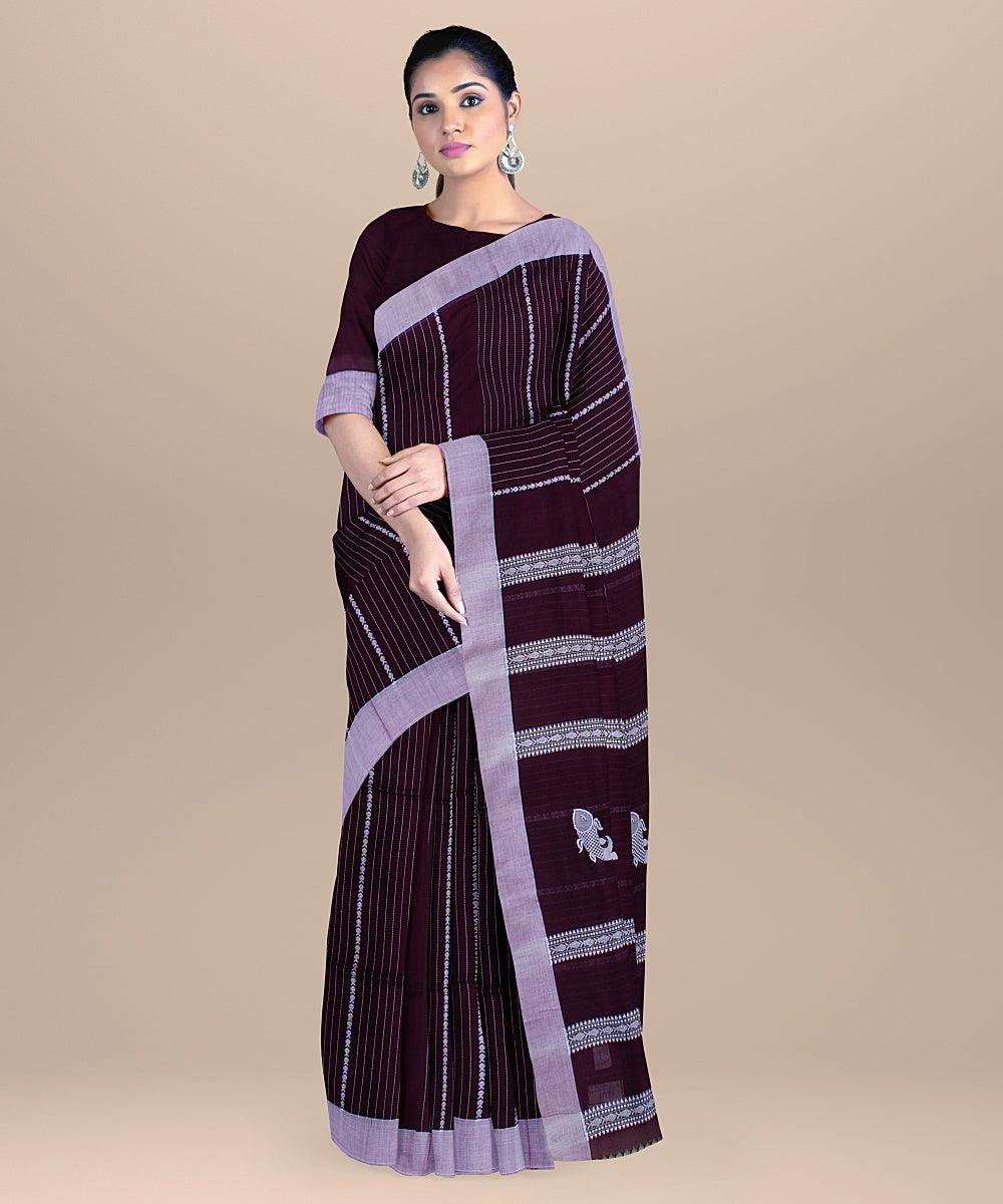 Wine handloom cotton bengal saree