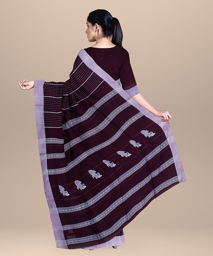 Wine handloom cotton bengal saree