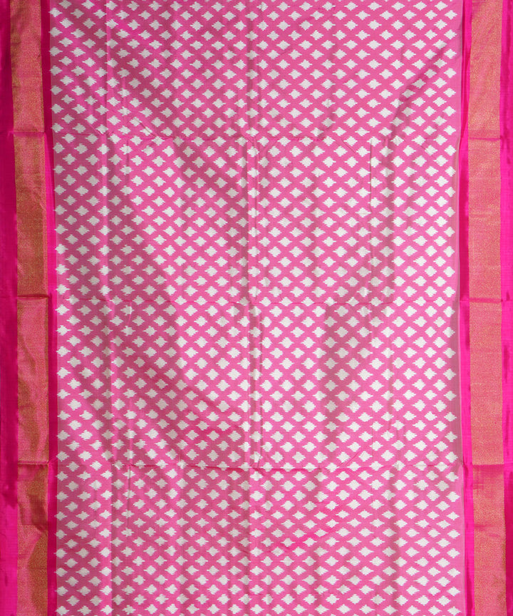 Pink offwhite handwoven pochampally ikat silk saree