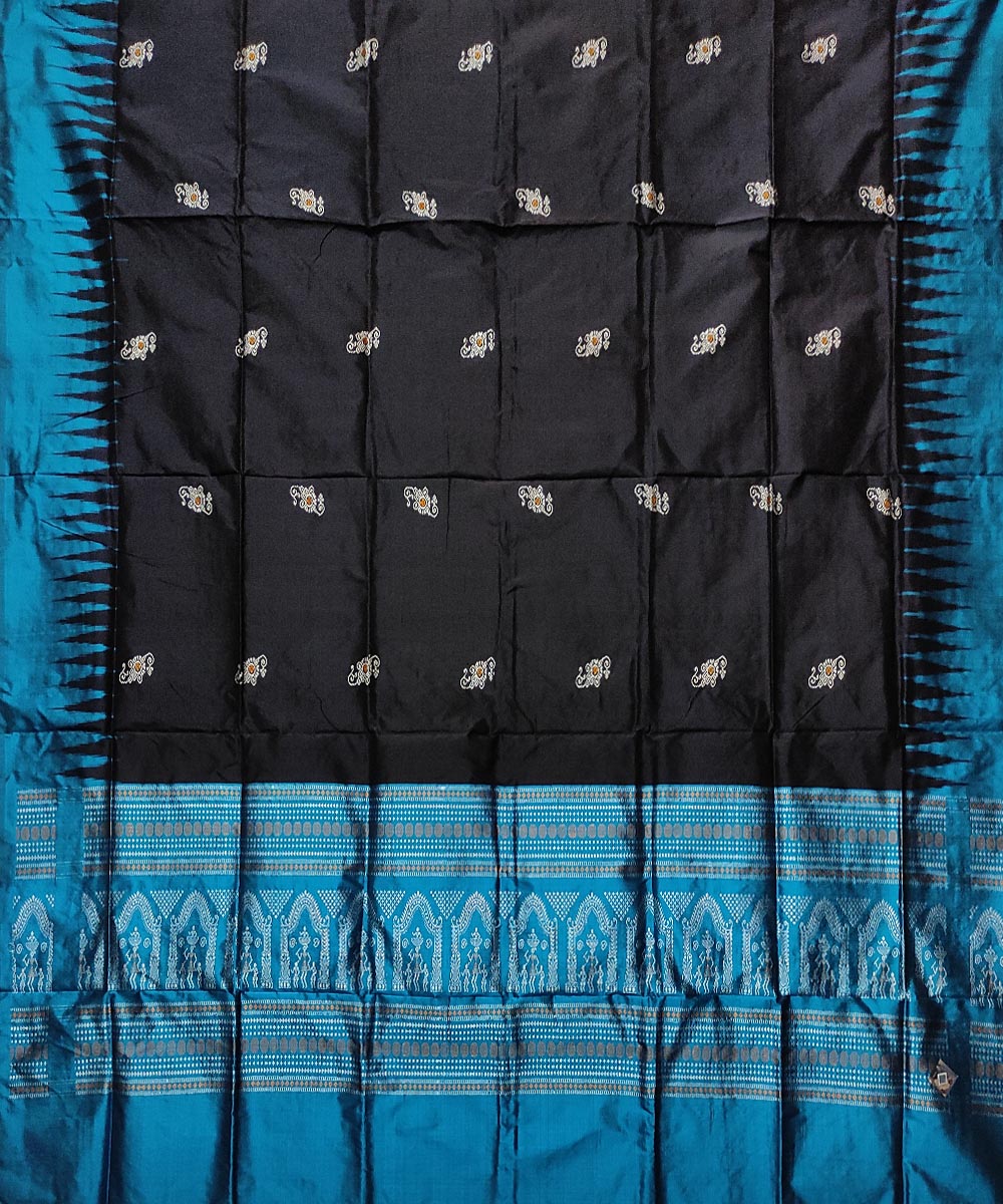 Black blue handloom silk bomkai dupatta