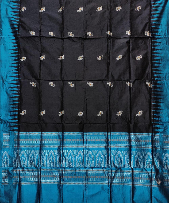 Black blue handloom silk bomkai dupatta