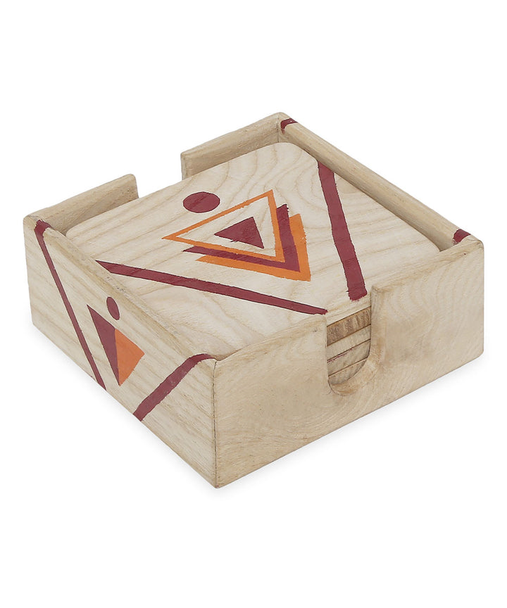 Beige pinewood warli coaster case with coaster