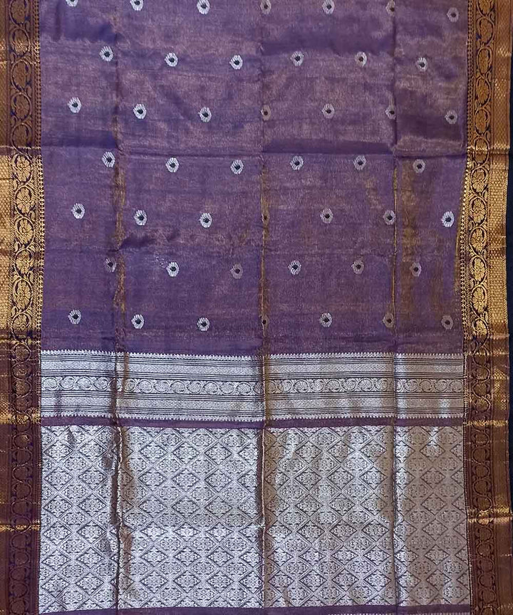 Purple silver tissue handloom bengal saree