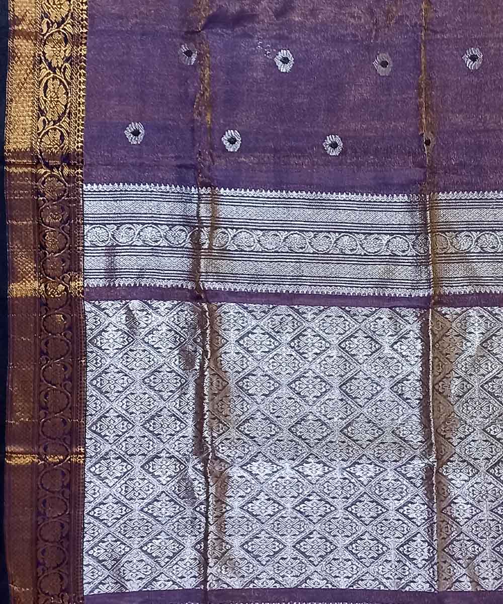Purple silver tissue handloom bengal saree