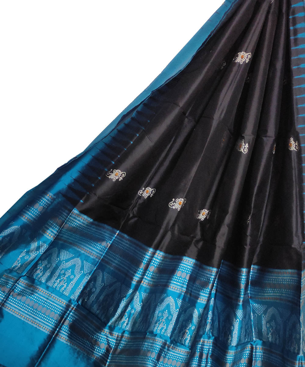 Black blue handloom silk bomkai dupatta