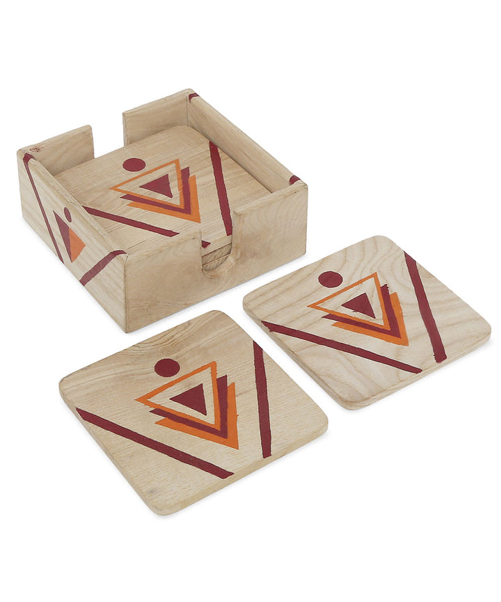 Beige pinewood warli coaster case with coaster