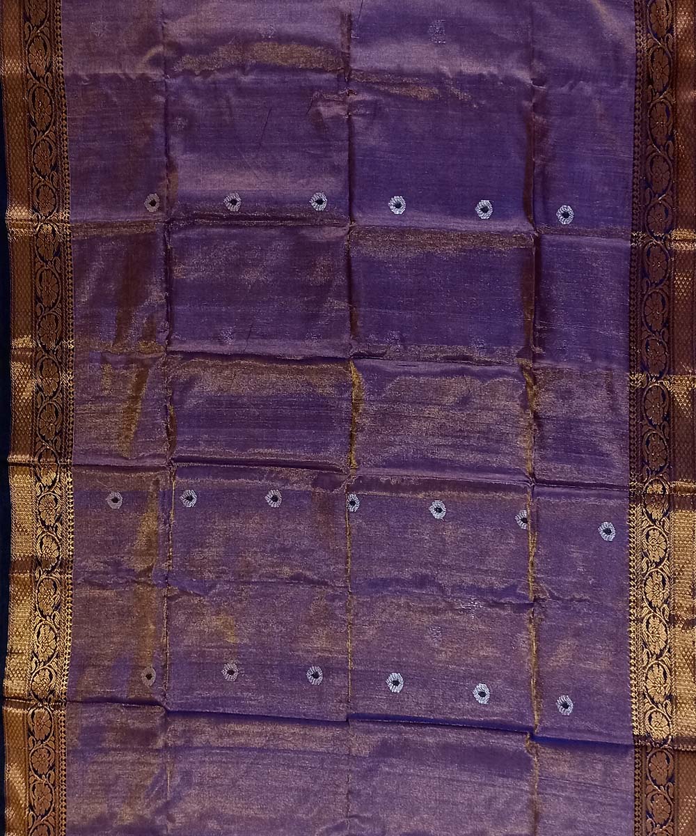 Purple silver tissue handloom bengal saree