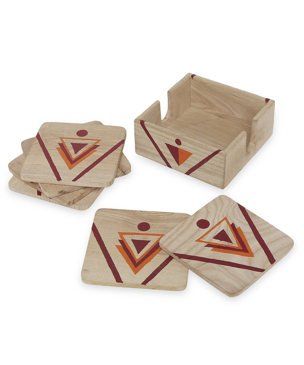 Beige pinewood warli coaster case with coaster