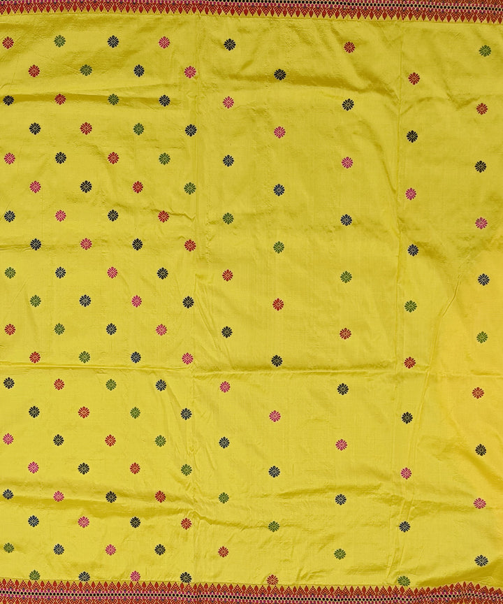 Yellow maroon silk handwoven assam saree