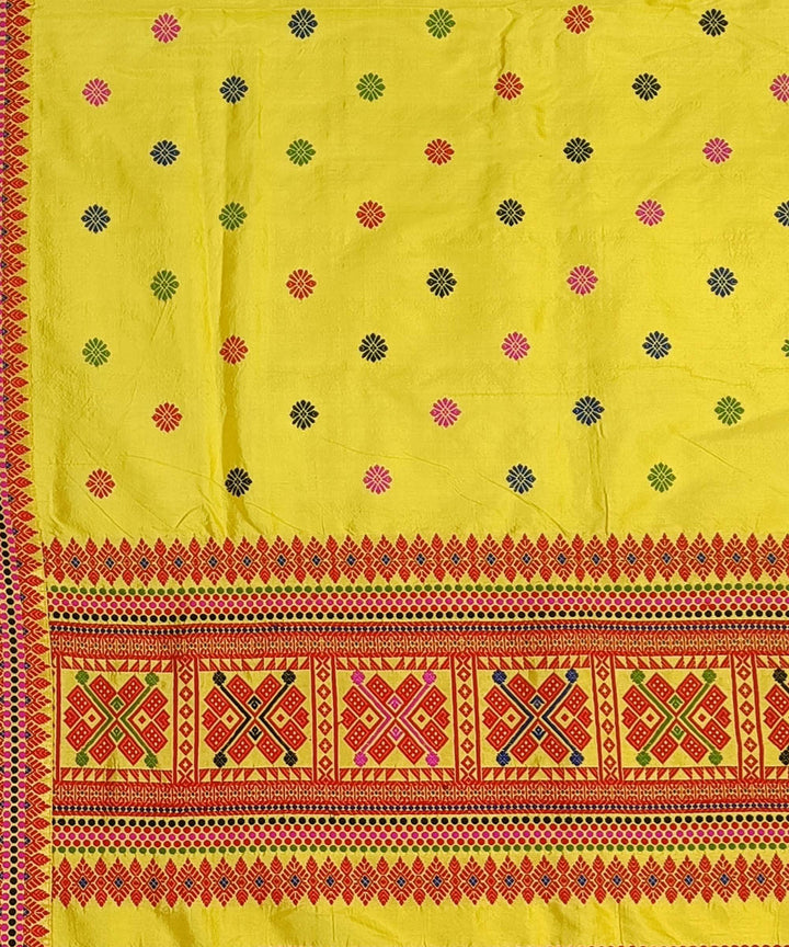 Yellow maroon silk handwoven assam saree