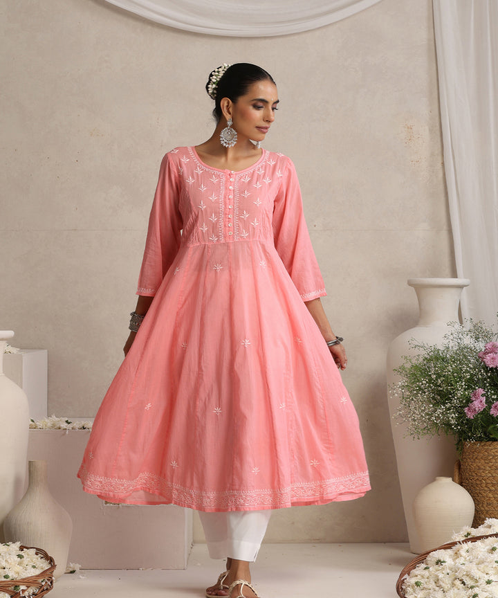 Pink  Hand Embroidered   Chikankari  Cotton Kurti