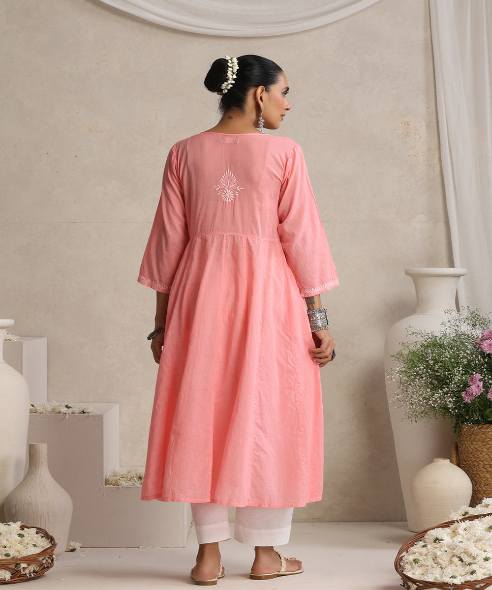 Pink  Hand Embroidered   Chikankari  Cotton Kurti