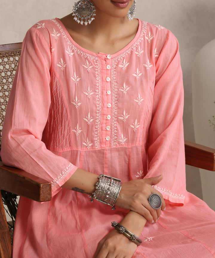 Pink  Hand Embroidered   Chikankari  Cotton Kurti